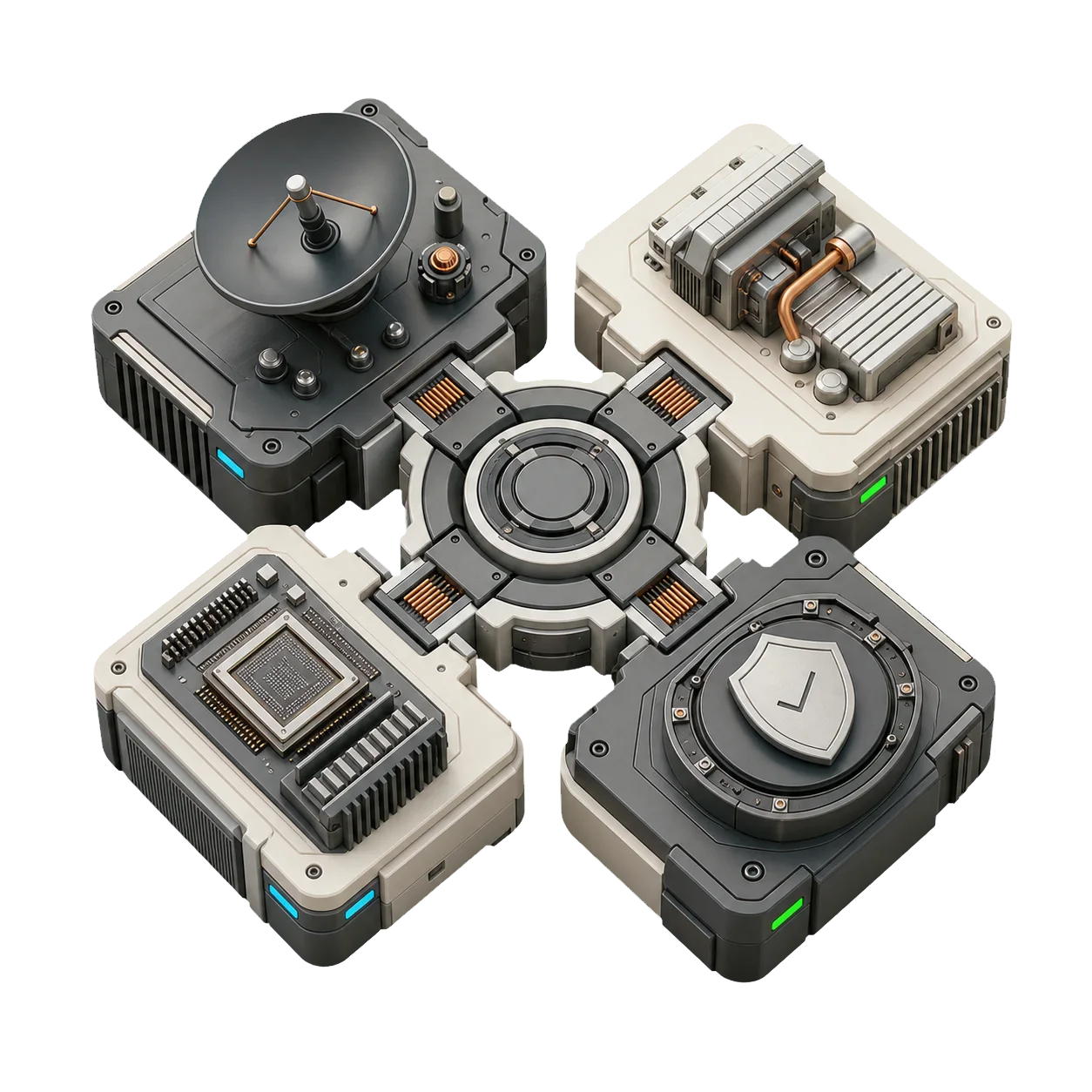 Complementary consortium technology modules joined through a shared interface
