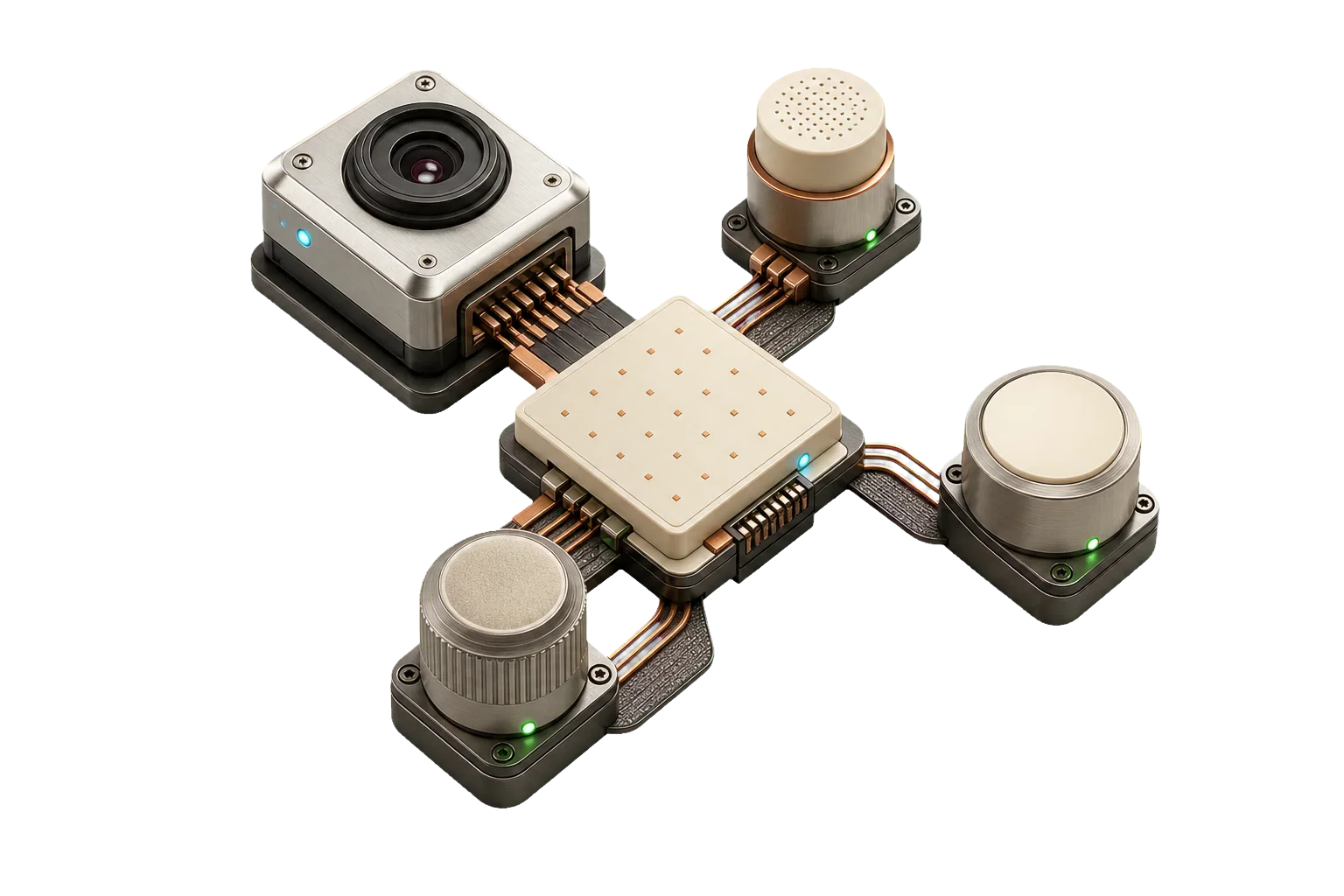 Event-driven camera and sensor modules linked to a neuromorphic edge processor