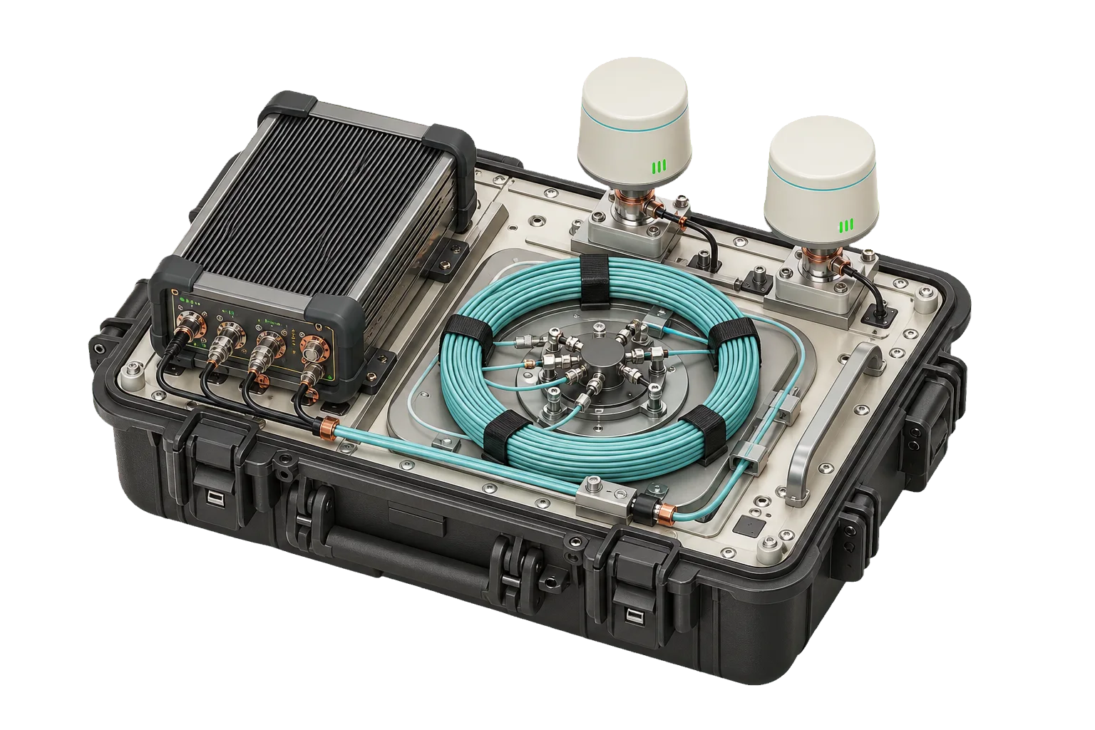 Portable connectivity validation bench with radio and fibre test equipment